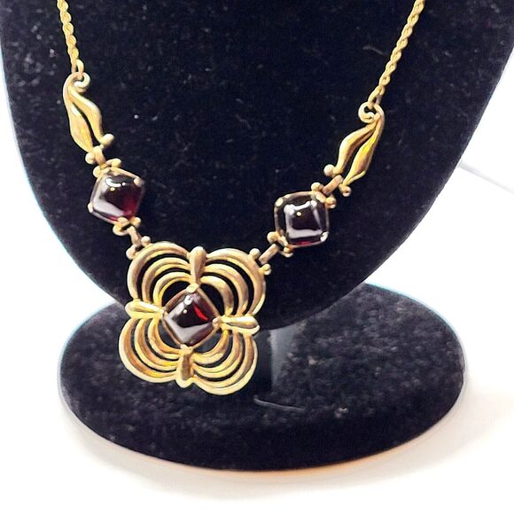 Antique Art Noveau 12k Gold Vermeil Garnet Necklace on 12k...